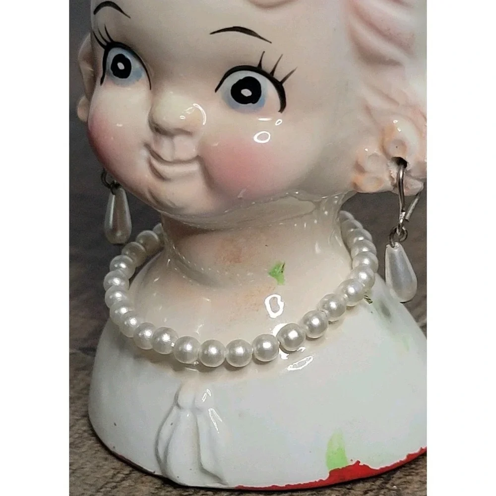 Vtg Nippon Little Girl With Hat & Pearls, Head Vase Japan 1950s SEE‎ DESCRIPTION